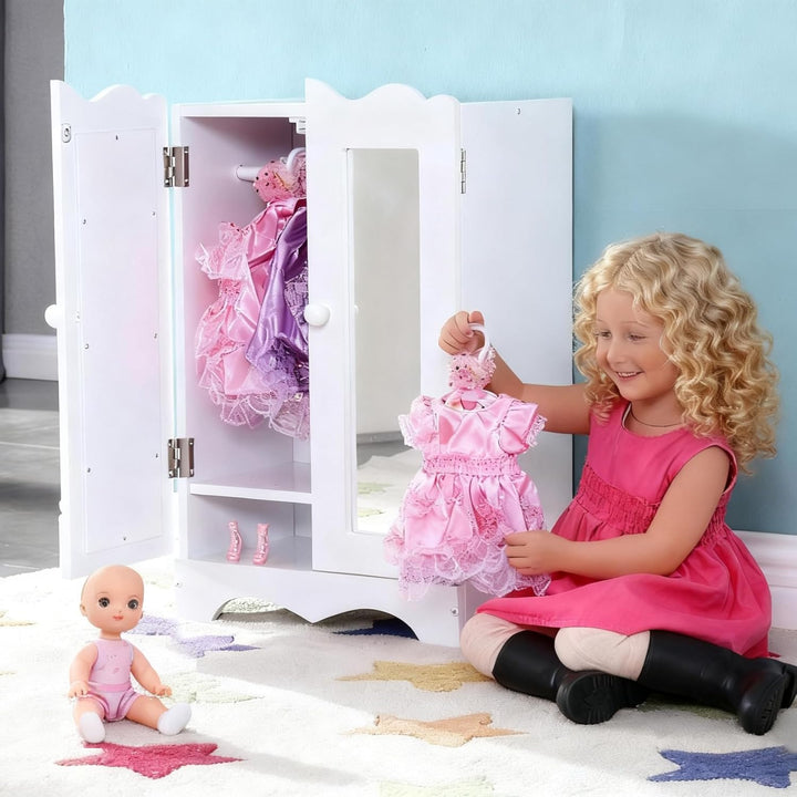Holzpuppenmöbel mit 6 Kleiderbügeln Offener Kleiderschrank Organizer Puppenschrank für Puppen Spielz
