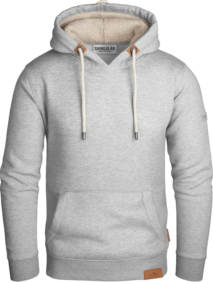 Grin&Bear Herren Kontrast Kapuzenpullover Kapuzenjacke Hoodie mit Teddy Fleece Kapuze GEC473 XXL Gra