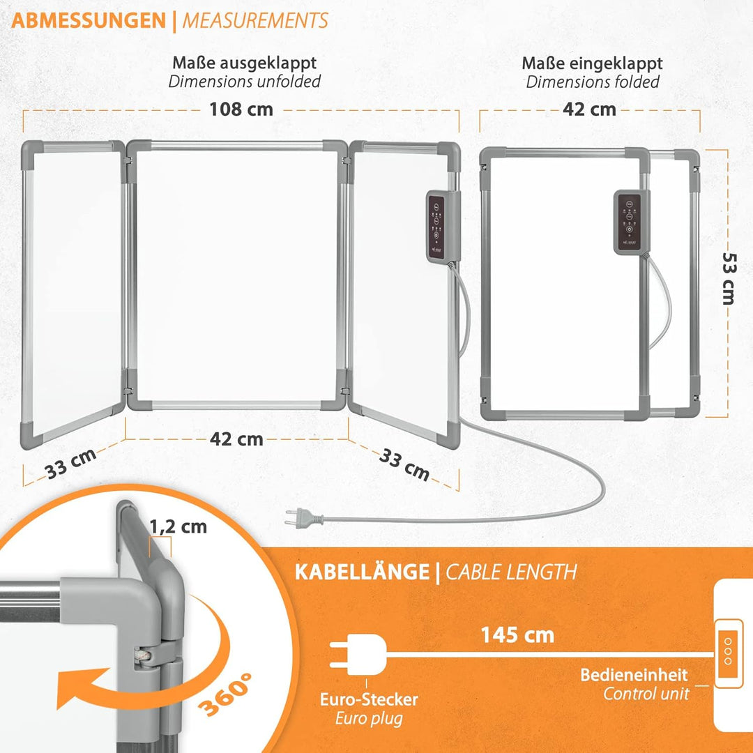 Mi-Heat Faltbares Aluminium Heizpaneel 53x108cm Infrarot Schreibtischheizung 350W bis 80°C Heizwand