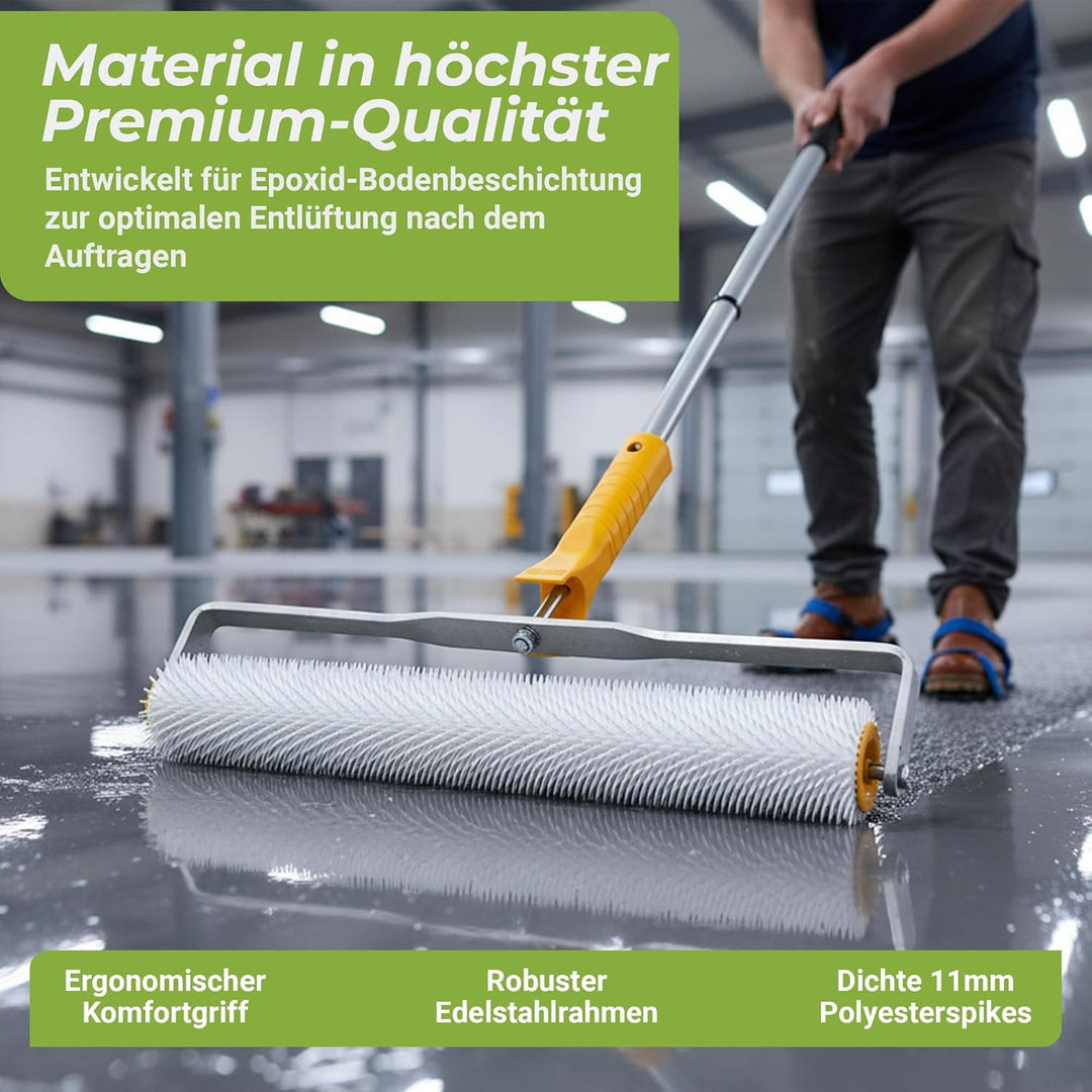 Colorus Profi Bodenbeschichtungs Set 5-teilig – Stachelwalze 40 cm Entlüftungsrolle | Nagelschuhe Es