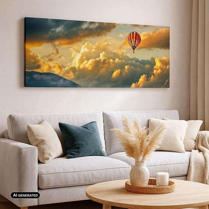 Panorama Bilder auf Leinwand Wolken Ballon Flug Leinwandbild 90x30cm Wandbilder Dekoration Wohnzimme