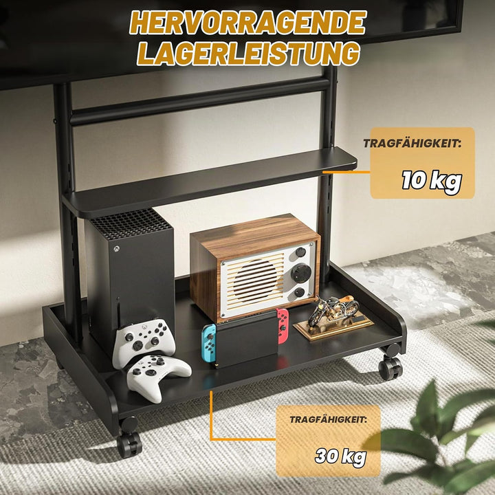TVON TV Ständer Rollbar TV Rollwagen Für 40 bis 86 Zoll Flach &amp; Curved Fernseher, Höhenverstellbarer