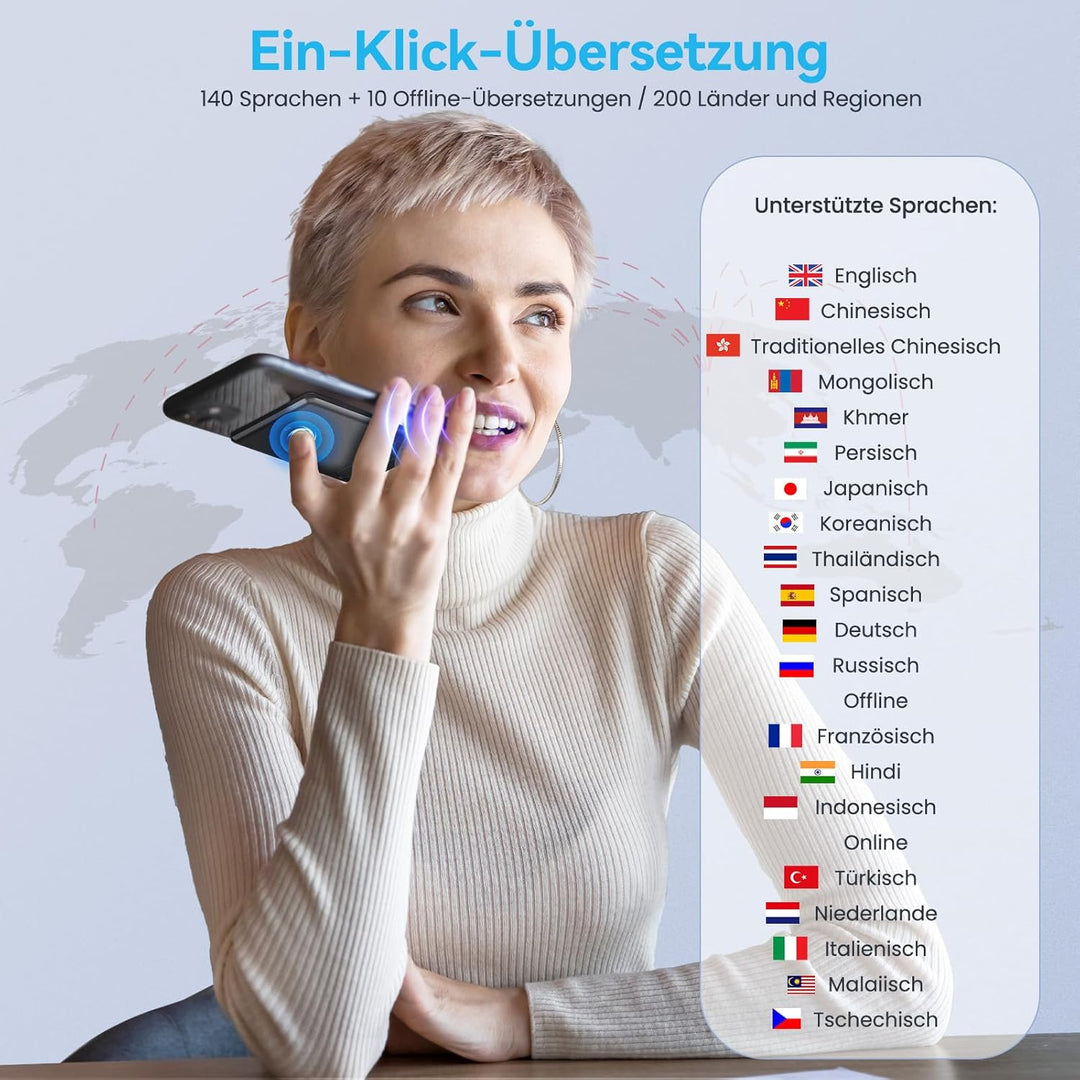KI Sprachübersetzer Gerät, Ultra dünner Magnet übersetzer für Smartphones, Cross App Übersetzung,144