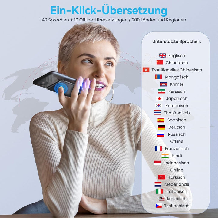 KI Sprachübersetzer Gerät, Ultra dünner Magnet übersetzer für Smartphones, Cross App Übersetzung,144