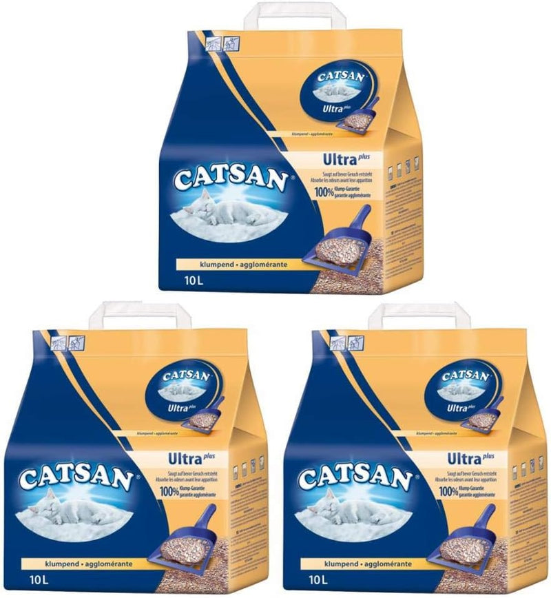 Catsan Ultra Plus Klumpstreu klumpendes Katzenstreu, 3 Packungen (3 x 10l), 3 Packungen (3 x 10l)