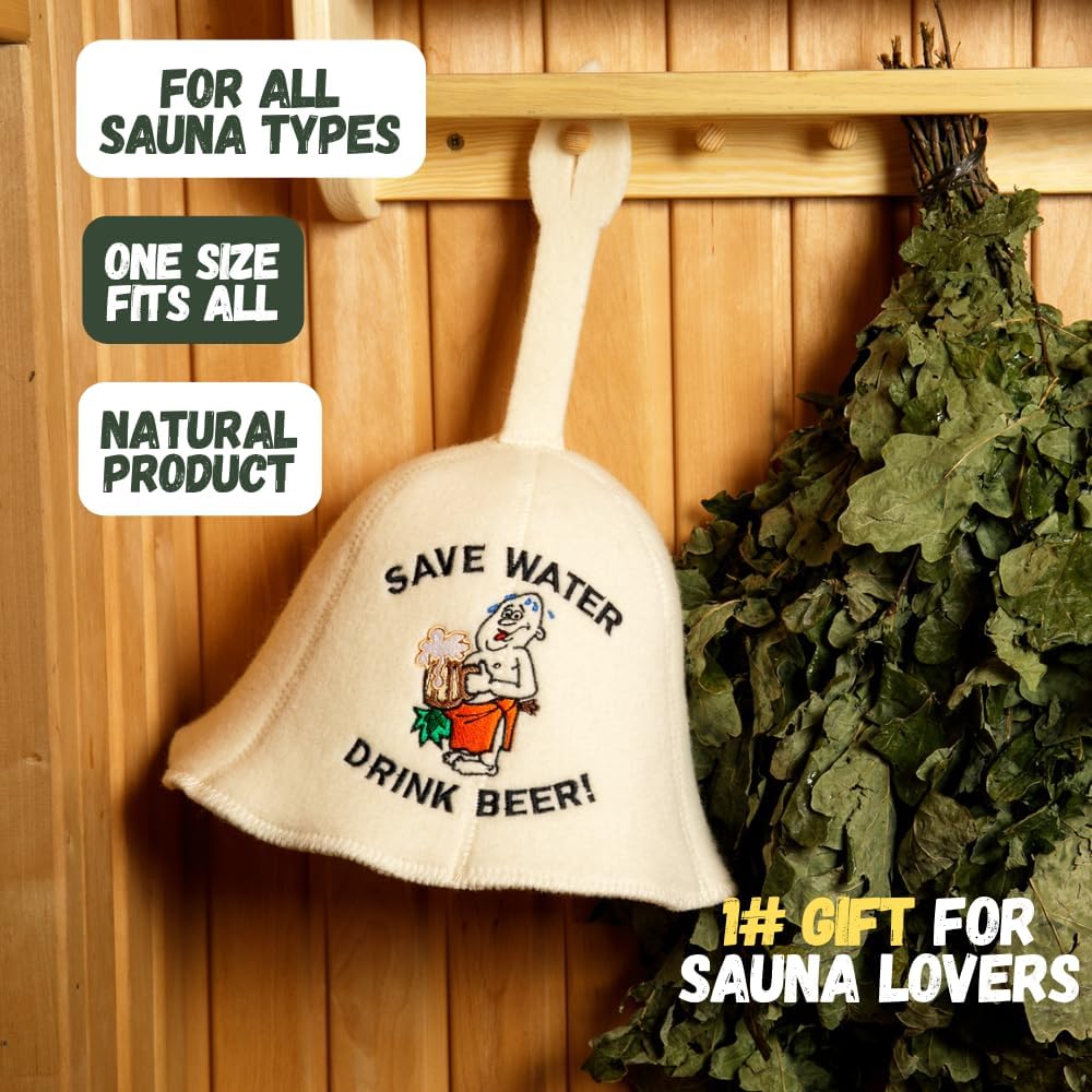 Natural Textile Saunahut 'Drink Beer' White - 100% organische Wollfilzmützen - Schützen Sie Ihren Ko