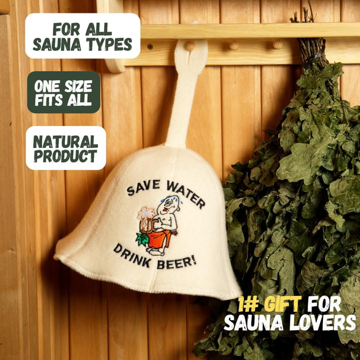 Natural Textile Saunahut 'Drink Beer' White - 100% organische Wollfilzmützen - Schützen Sie Ihren Ko
