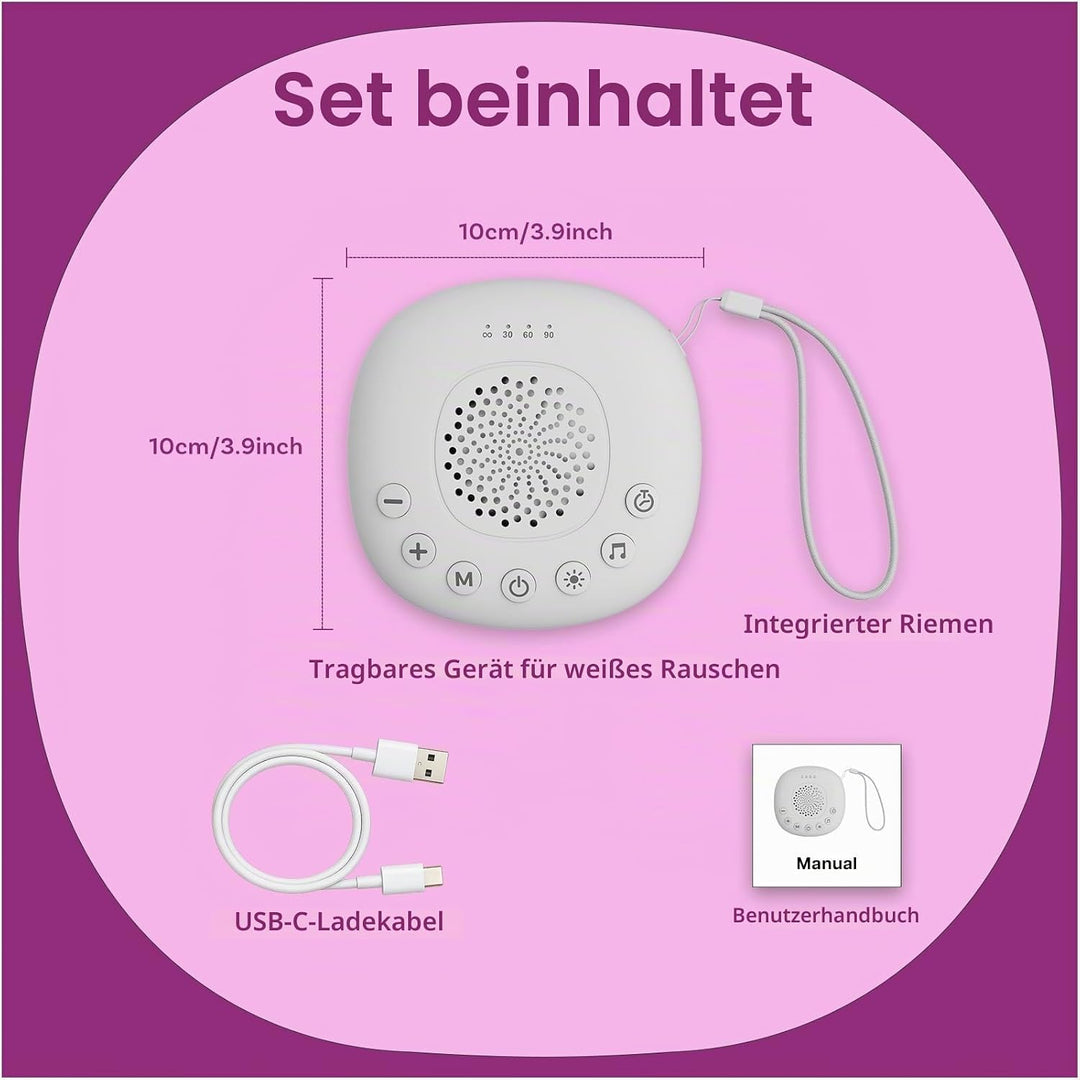 White Noise Machine mit Licht von MMOBIEL – mit 20 beruhigenden Klängen, Timer &amp; USB-C - Kompakte Ei