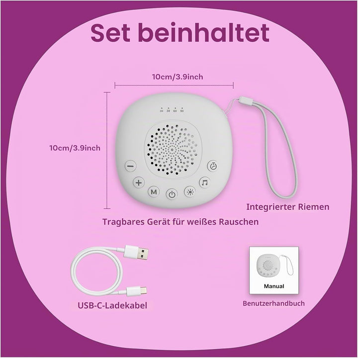 White Noise Machine mit Licht von MMOBIEL – mit 20 beruhigenden Klängen, Timer &amp; USB-C - Kompakte Ei