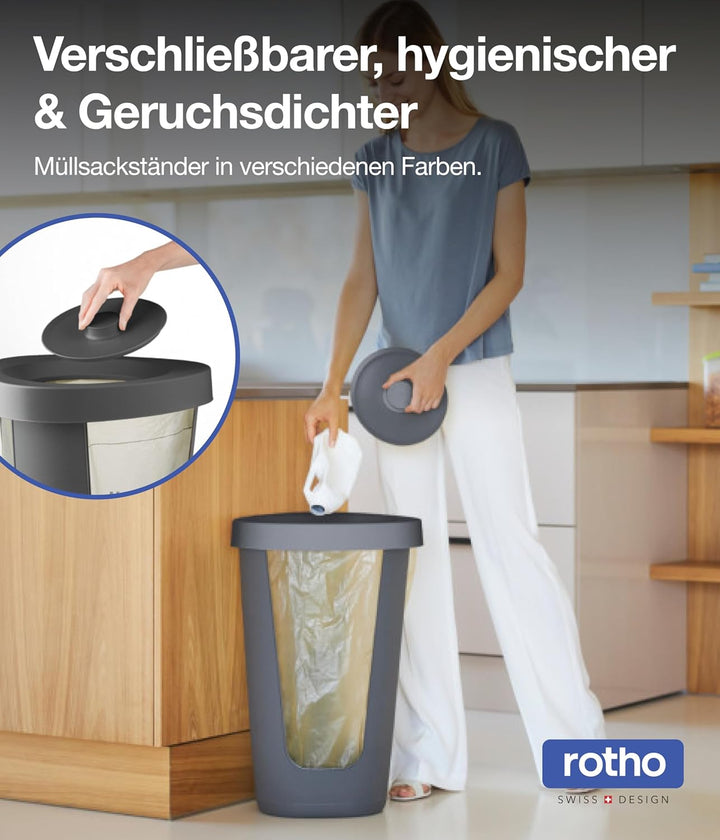 Rotho Fabu Müllsackständer gelber Sack mit Deckel, Kunststoff (PP recycelt) BPA-frei, anthrazit, (40