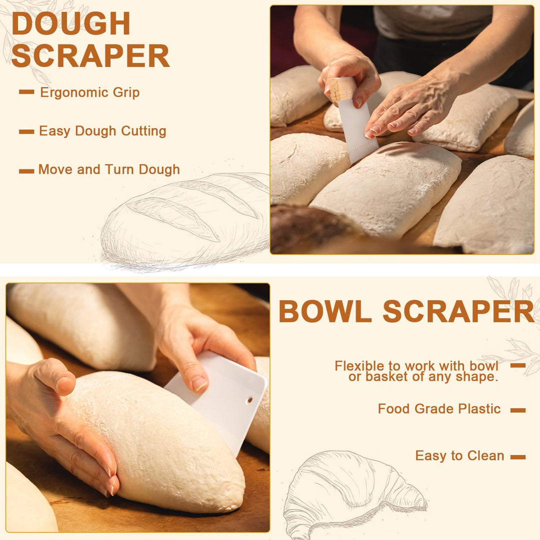 25 teilig Gärkorb Brot Set, 23 cm Gärkörbchen rund und Komplettset Brotbackzubehör, Brotbackset Brot