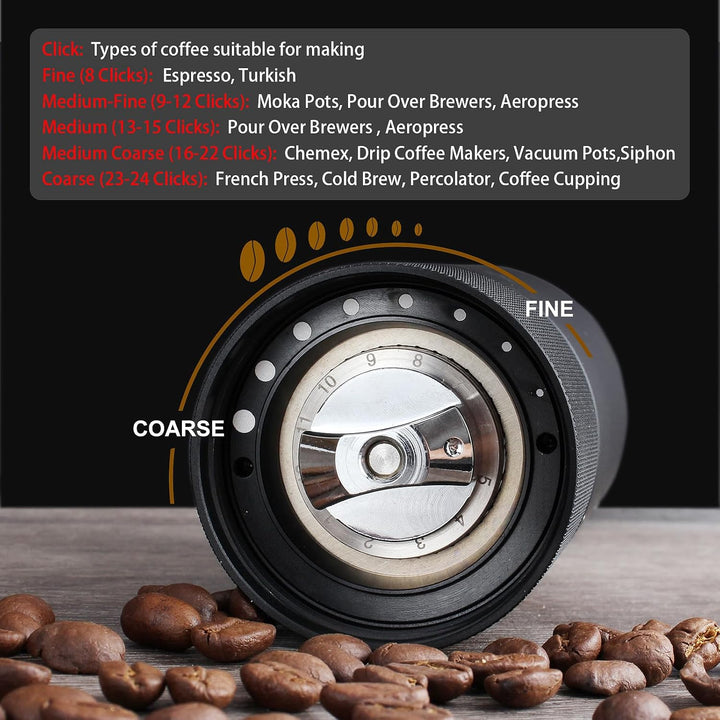 DIBTSA Manuelle Kaffeemühle, Kapazität 25 g, konischem CNC-Edelstahl-Frässtift, interne verstellbare
