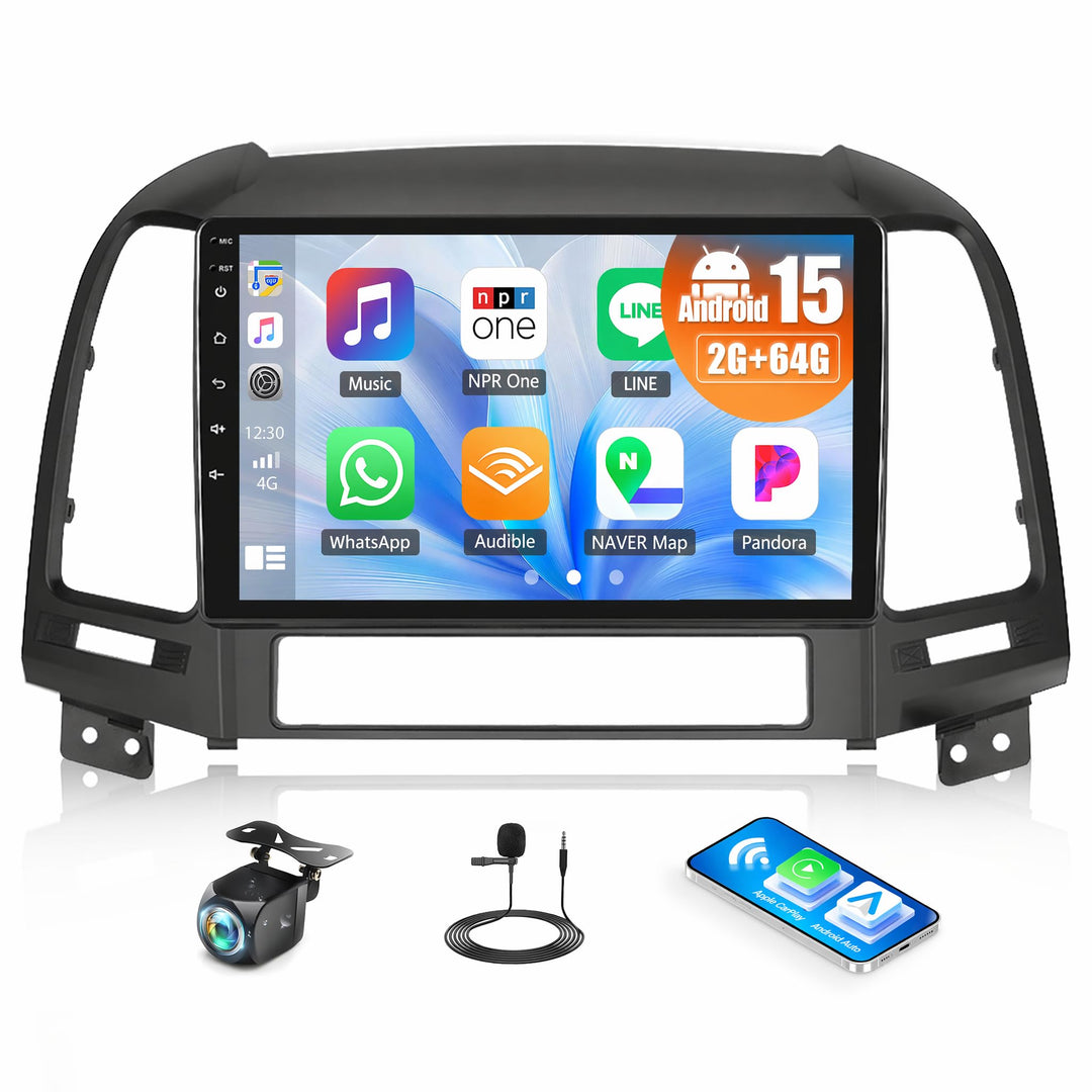 CAMECHO 2+64G Android 13 Navi Autoradio für Hyundai Santa Fe 2006-2012 mit 9 Zoll Touchscreen HD Rüc