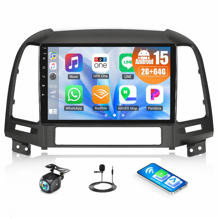 CAMECHO 2+64G Android 13 Navi Autoradio für Hyundai Santa Fe 2006-2012 mit 9 Zoll Touchscreen HD Rüc