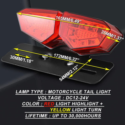 KATUR Universal Motorrad Integriertes Bremslicht RüCklicht Blinker Kennzeichenbeleuchtung (Rote Lins