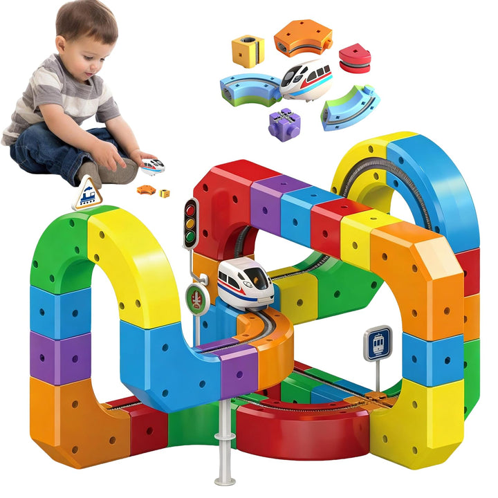 Clickrail Elektrisch Cube Track, Magnetischer Zug Spielzeug Set, Flexibler Elektrische Eisenbahn mit