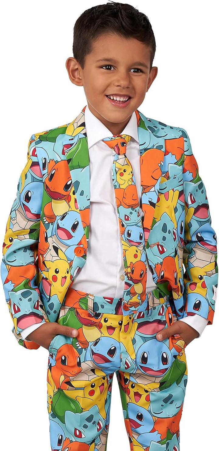 OppoSuits Jungen-Pokémon-Anzug - Pikachu-Outfit - Inklusive Blazer, Hose und Krawatte - Mehrfarbig -
