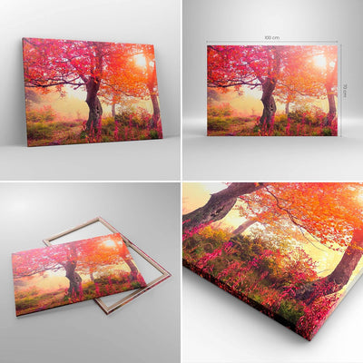 Bilder auf Leinwand 100x70cm Leinwandbild mit Rahmen Baum Natur Wiese Gross Wanddeko Bild Schlafzimm