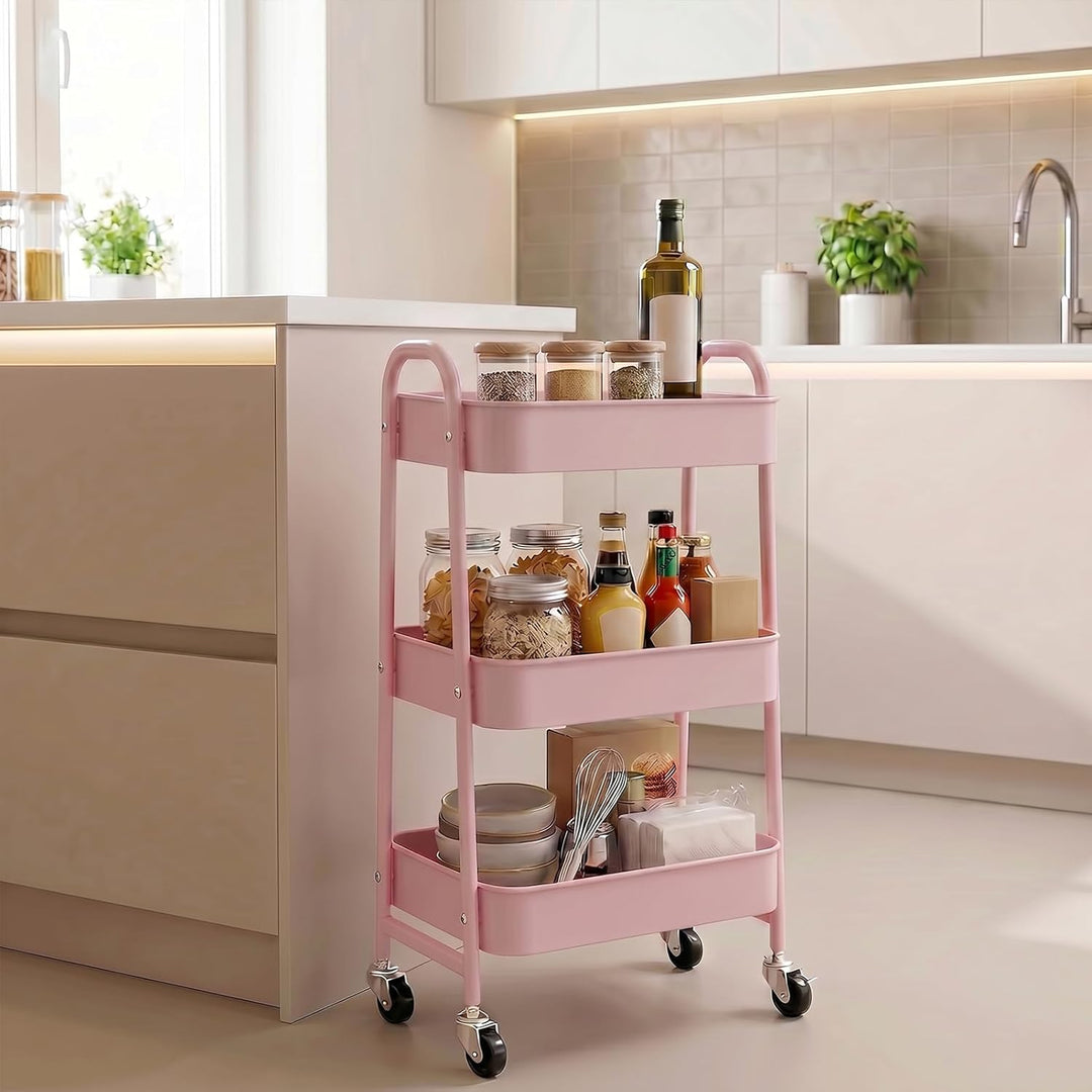 DOEWORKS Aufbewahrungswagen 3-Etagen Metall Utility Cart Rollwagen Organizer Wagen mit Rädern für Kü