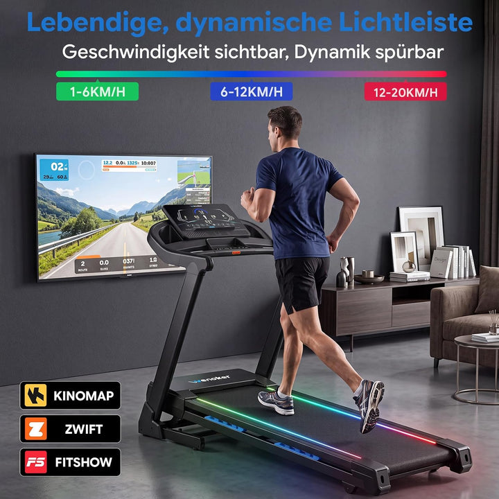 Wenoker Hochbelastbar Laufband klappbar Bürstenloser Motor 4,0-PS Blau, Blau