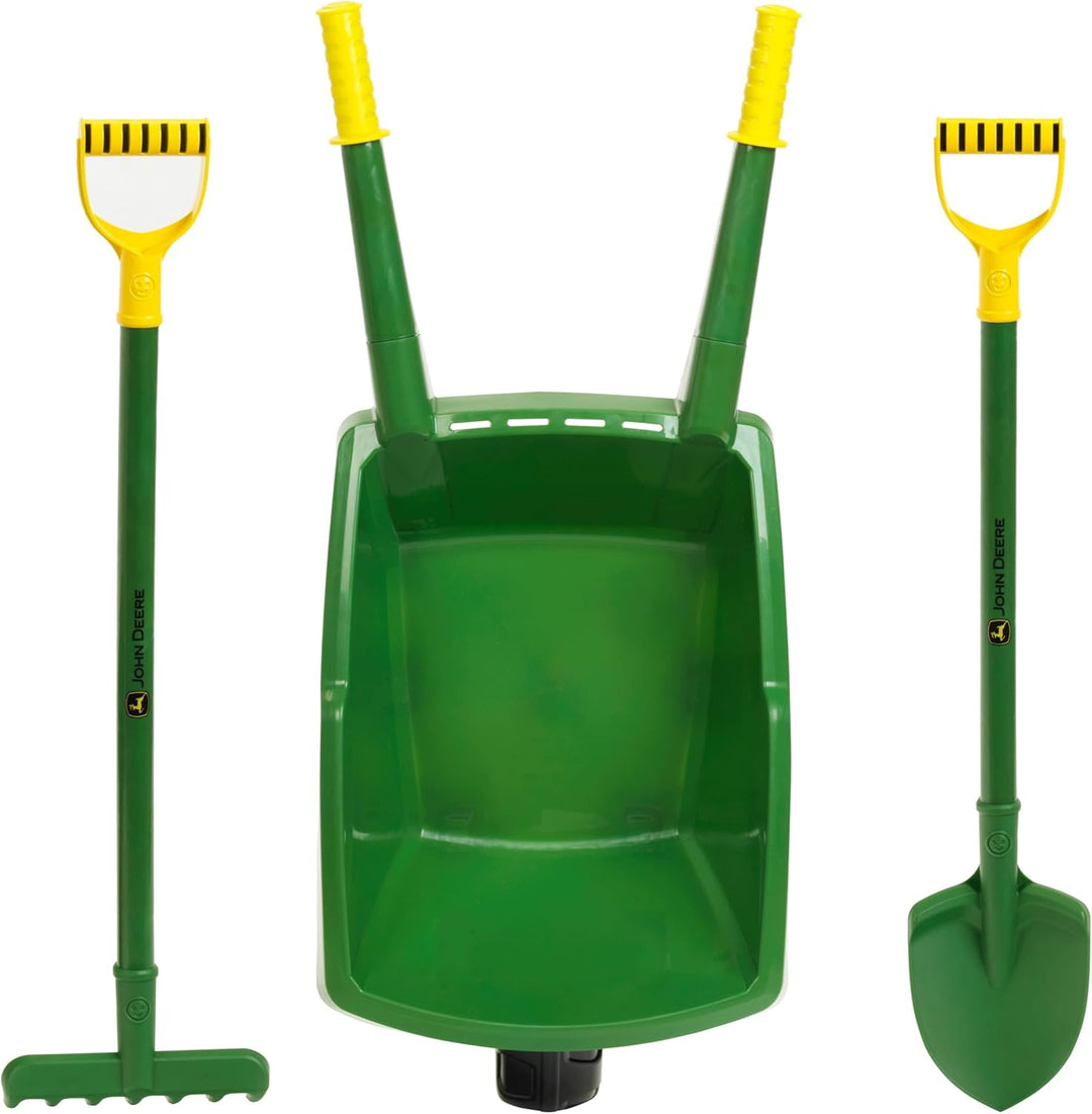 Theo Klein 3952 John Deere Schubkarren Set I Robustes Gartengeräte-Set für Kinder I Inkl. Schaufel u