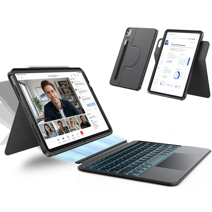 HOU 360° Drehbare Abnehmbare Hülle mit Tastatur für iPad Air 13" (M3/M2) 2025, 13" iPad Pro (M5/M4)