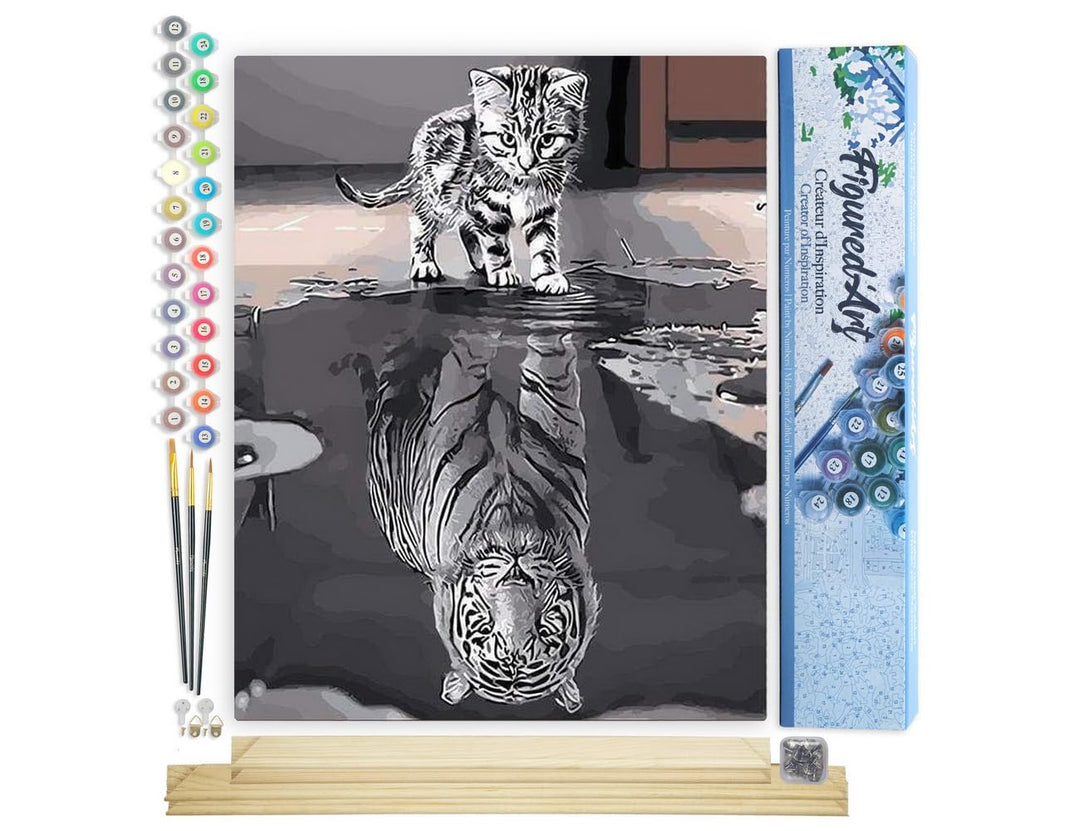 Figured'Art Malen Nach Zahlen Erwachsene Mit Rahmen Katze und weisser Tiger - Paint by Numbers Baste