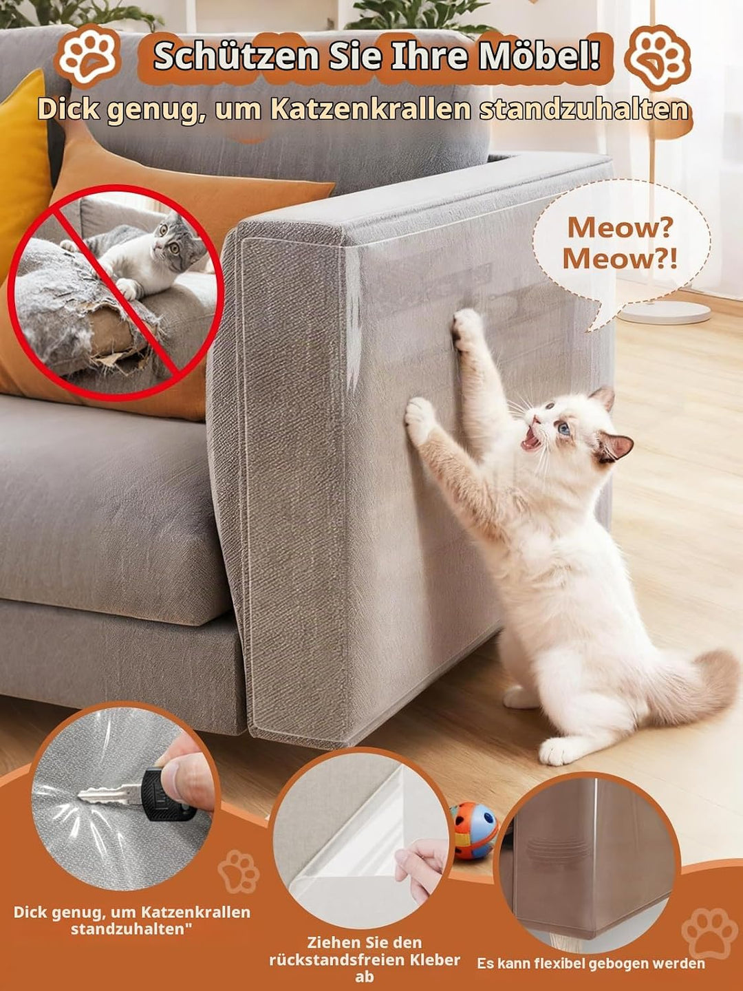 Katzen Kratzschutzfolie Transparent 43cm x 5m: ZQVCNF Selbstklebendes Anti-Kratz Tape für Sofa, Möbe