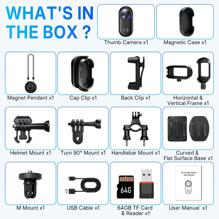 4K Action Cam Mini Bodycam, Magnetisch mit 6-Achsen EIS | 150° Weitwinkel, WiFi App, 150 Min. Aufnah