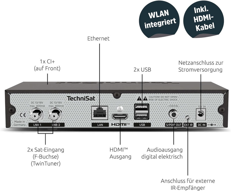TechniSat DIGIPLUS UHD S2-4K Sat Receiver mit alphanumerischem Display und Twin Tuner (DVB-S/DVB-S2,