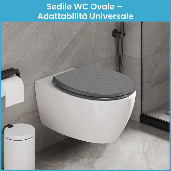 WC Sitz Grau mit absenkautomatik Oval, Toilettendeckel mit Quick-Release Funktion, Klobrille, Klodec