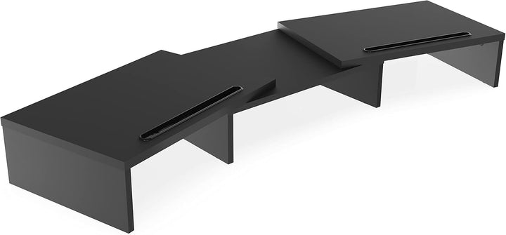 FITUEYES Dual Monitorständer Holz Drehbar Längenverstellbar mit Halteschlitz für Smartphones Tablet