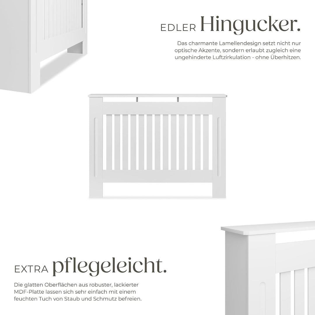 tectake® Heizkörperverkleidung, Holzverkleidung MDF, Heizungsverkleidung weiss mit Lamellen, Heizkör