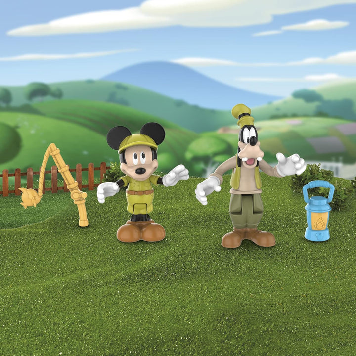 Giochi Preziosi Mickey, 2 bewegliche Figuren, 7,5 cm, mit Zubehör, Thema Camping, Spielzeug für Kind