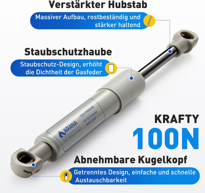 ARANA 195mm 100N Gasdruckdämpfer Ersatzteil für KESSEBÖHMER Lift-o-Mat Gasfeder Gasdruckfeder Hydrau