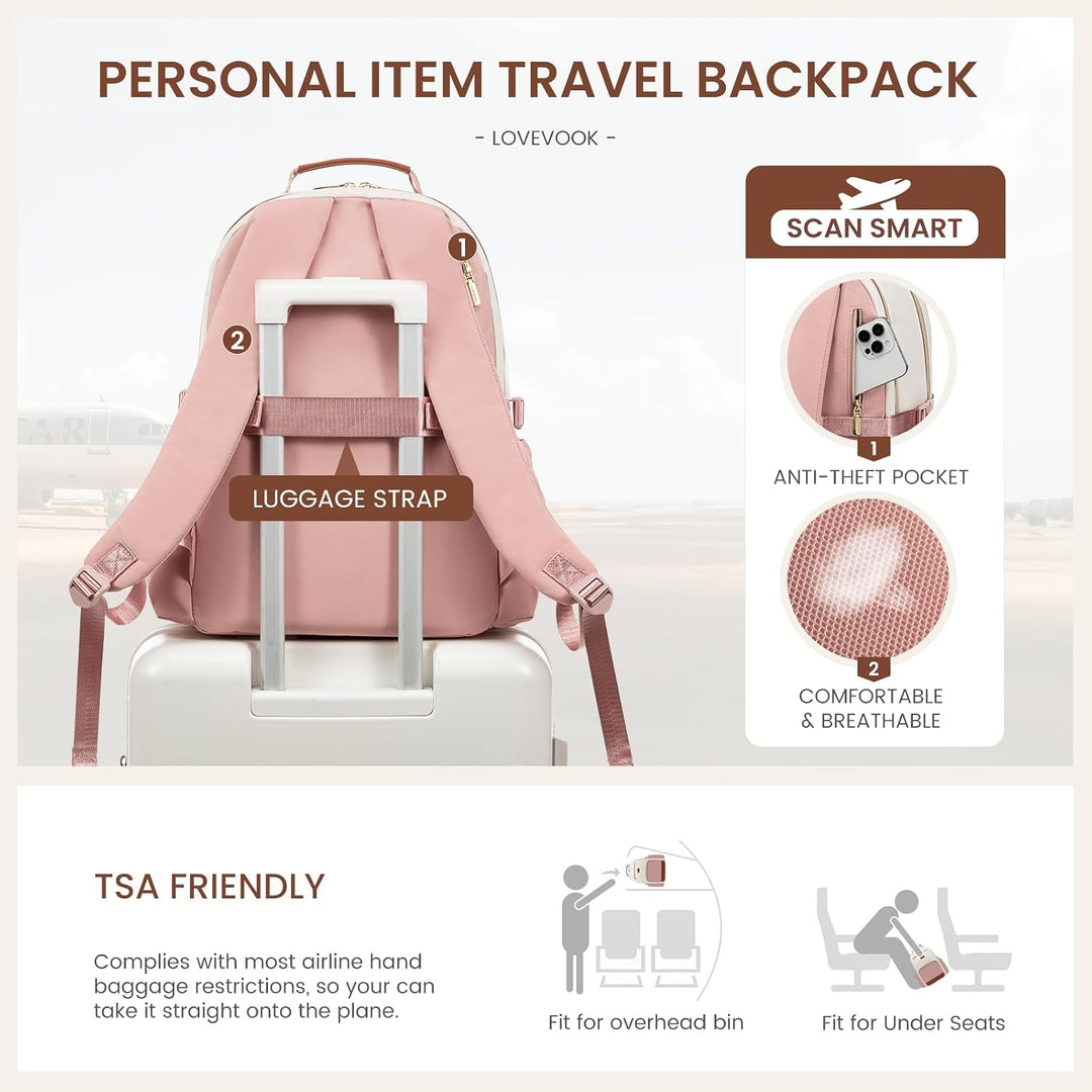 LOVEVOOK Rucksack Damen,15.6 Zoll Laptop Schulrucksack Teenager mit grossem Fach für Trinkflaschen,T