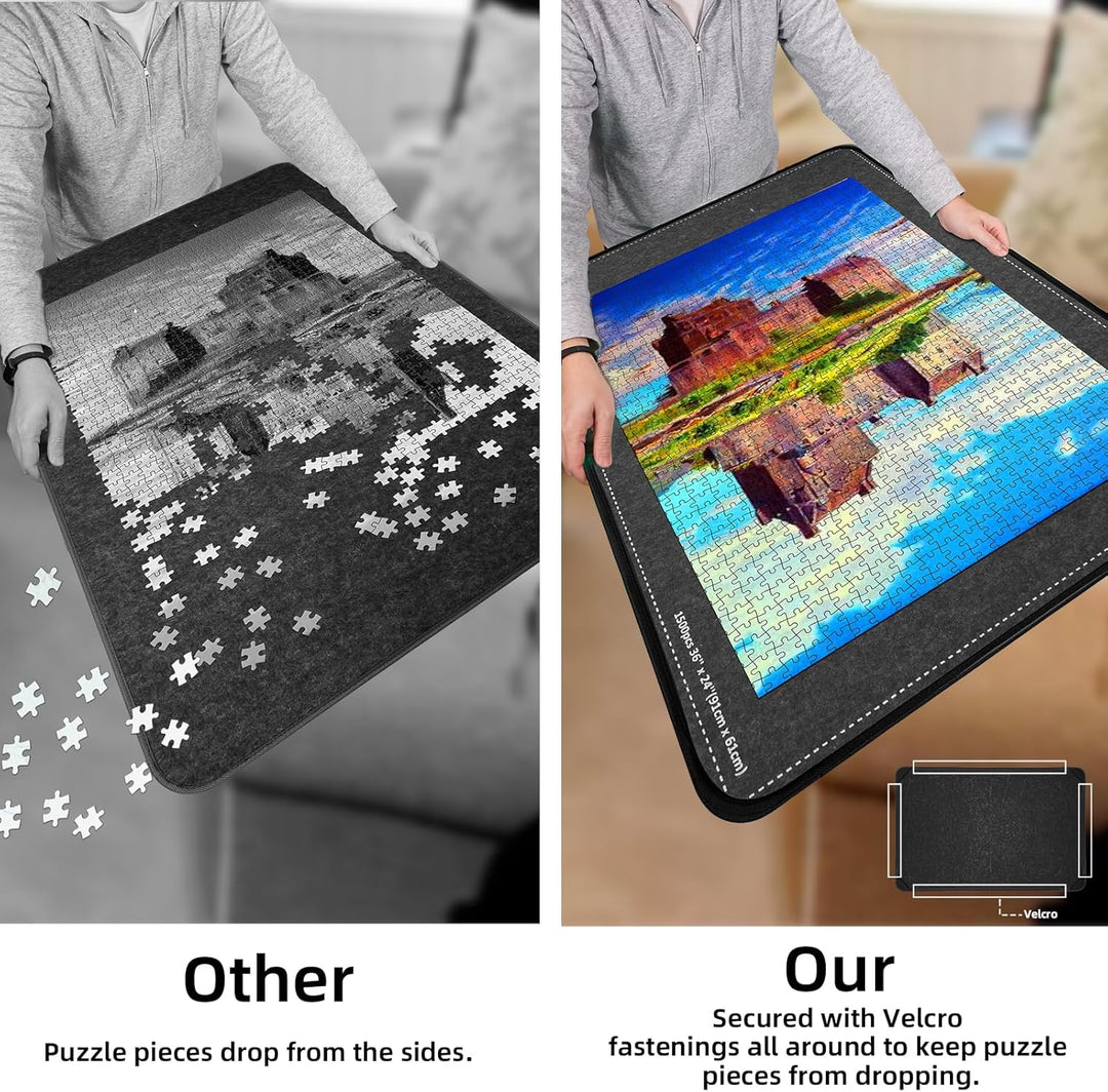 MOZOOSON Puzzlebrett 1500 Teile, Faltbares Puzzle Board mit 8 Sortierer, Tragbare Puzzlematte, Puzzl