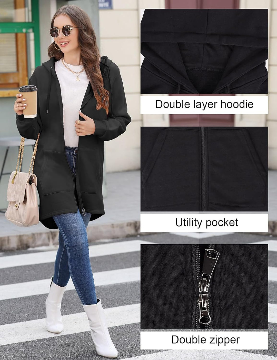 Tuopuda Damen Hoodie Jacke Oversize Reissverschluss Winterjacke Langarm Mantel Winter Warm Cardigan