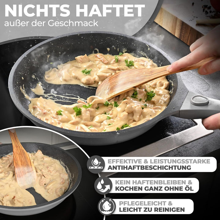 TRAUMLEBEN NEU Pfannenset 2-teilig 24, 28 cm mit abnehmbarem Griff, Antihaftbeschichtung, PFOA frei,