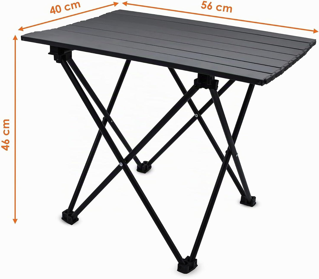 Camping Klapptisch schwarz mit Tragetasche - 56 x 40 cm - Universal Gartentisch mit einrollbarer Tis