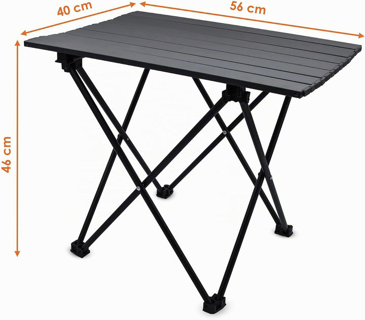 Camping Klapptisch schwarz mit Tragetasche - 56 x 40 cm - Universal Gartentisch mit einrollbarer Tis
