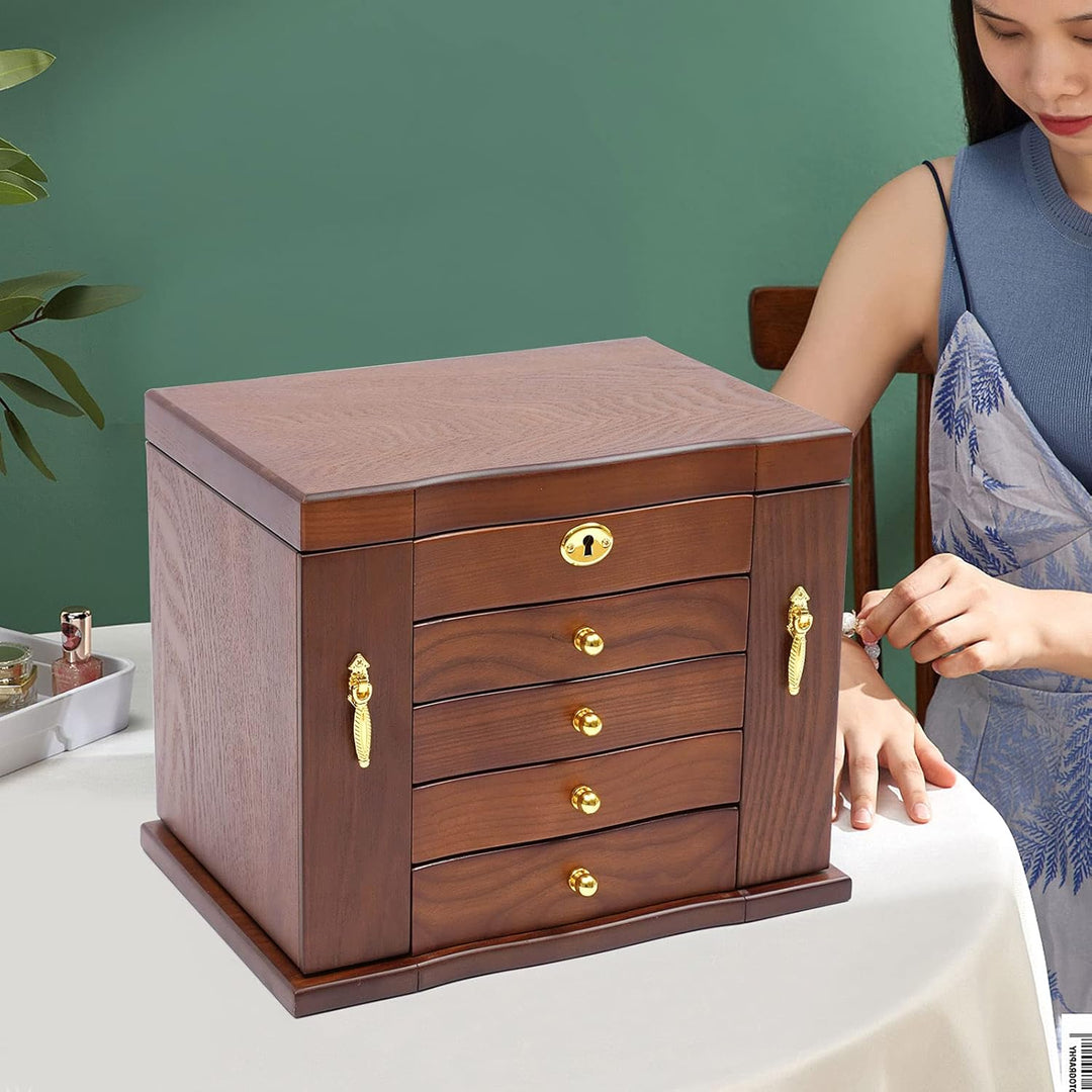5 Schicht Schmuckkasten Schmuckschatulle Holz Uhrenbox Schmuckkästchen Schmuckkoffer, Schmuck Aufbew