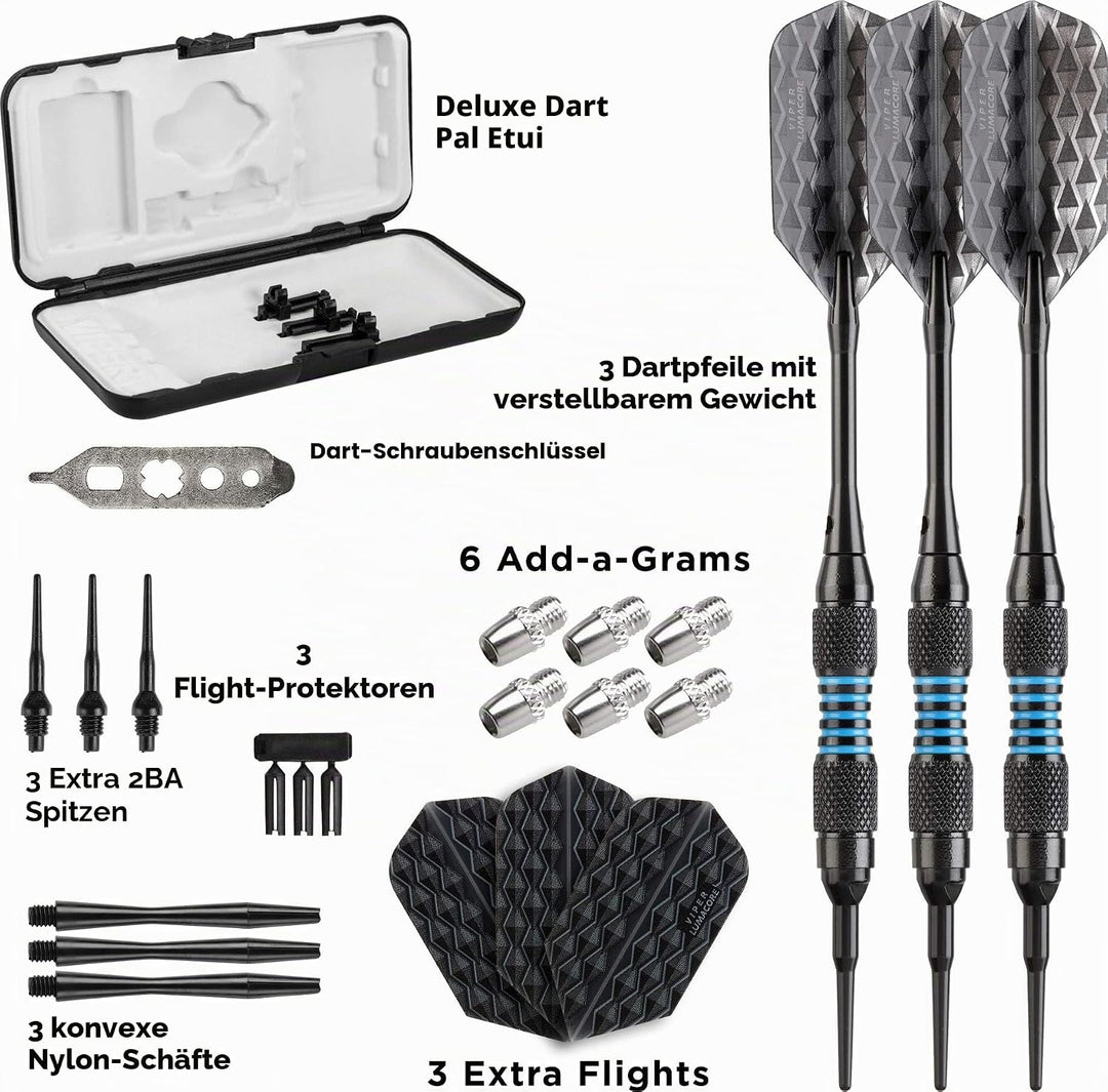 Viper Bobcat verstellbar Gewicht Soft Tip Darts mit Aufbewahrungs-/Reisetasche Schwarz beschichtetes