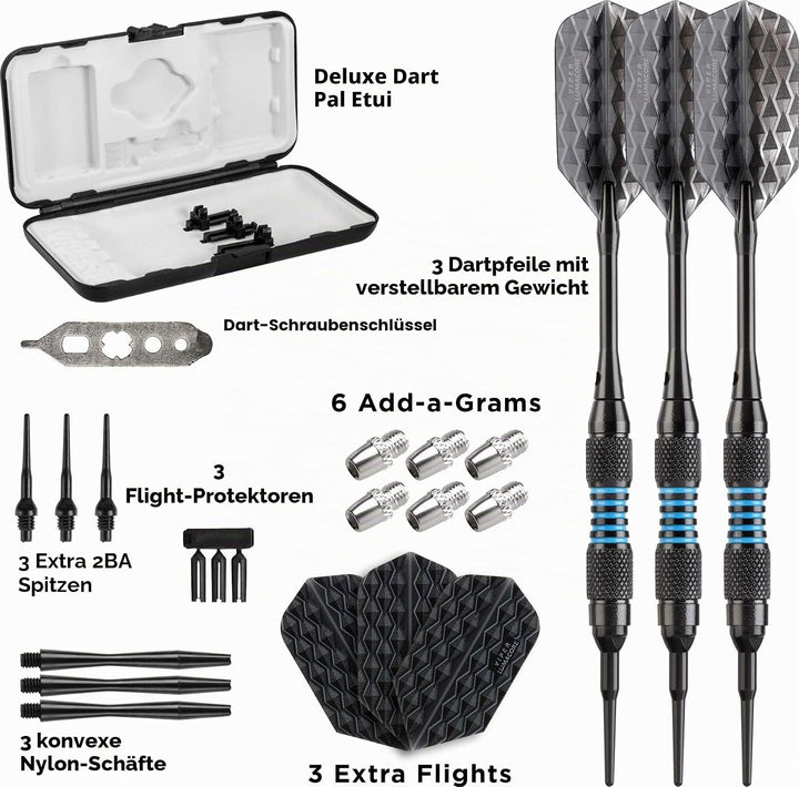 Viper Bobcat verstellbar Gewicht Soft Tip Darts mit Aufbewahrungs-/Reisetasche Schwarz beschichtetes