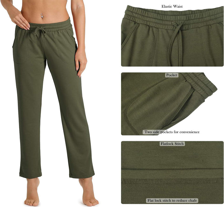 icyzone Damen Jogginghose Sweathose Lang Sporthose Freizeithose geradem Bein Hose mit Tunnelzug S Ar