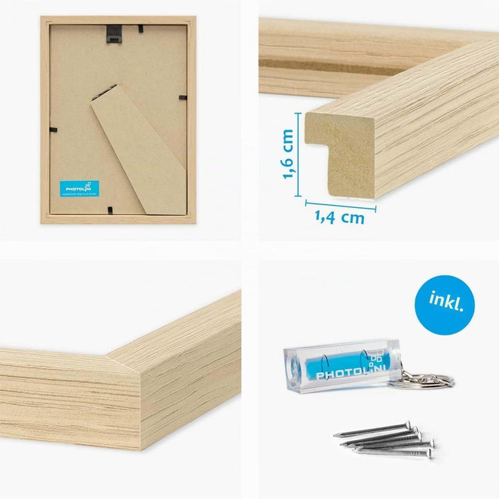 PHOTOLINI Bilderrahmen 13x18 Set Natur, 10x Bilderrahmen 13x18 Holz MDF, Fotorahmen 13 x 18 mit Acry