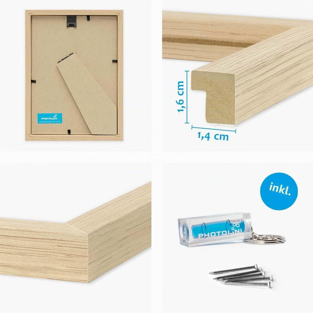 PHOTOLINI Bilderrahmen 15x20 Holz MDF Natur, 10er Set Bilderrahmen 20x15, Picture Frame mit Acrylgla
