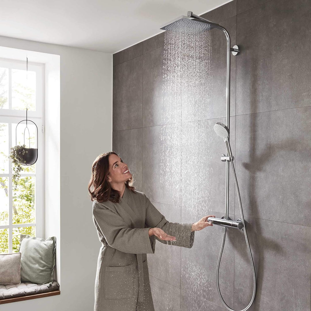 hansgrohe Crometta E - Duschsystem mit Thermostat, Regendusche (240 x 240 mm) mit Armatur, Handbraus