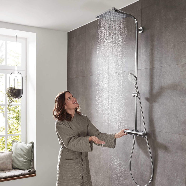hansgrohe Crometta E - Duschsystem mit Thermostat, Regendusche (240 x 240 mm) mit Armatur, Handbraus