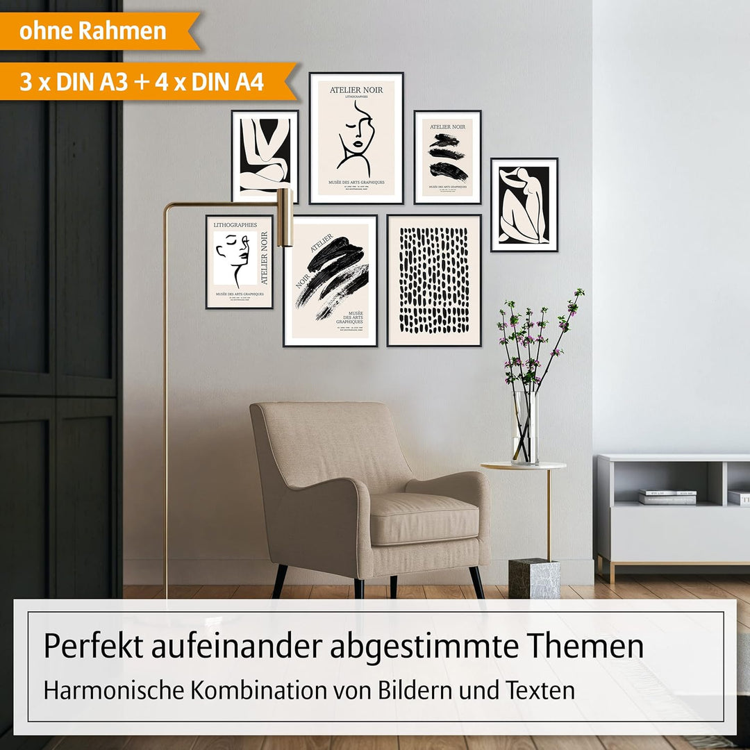 Hyggelig Home Premium Poster Set - 7 hochwertige Poster im Kunstdruck schwarz weiss beige abstrakt a